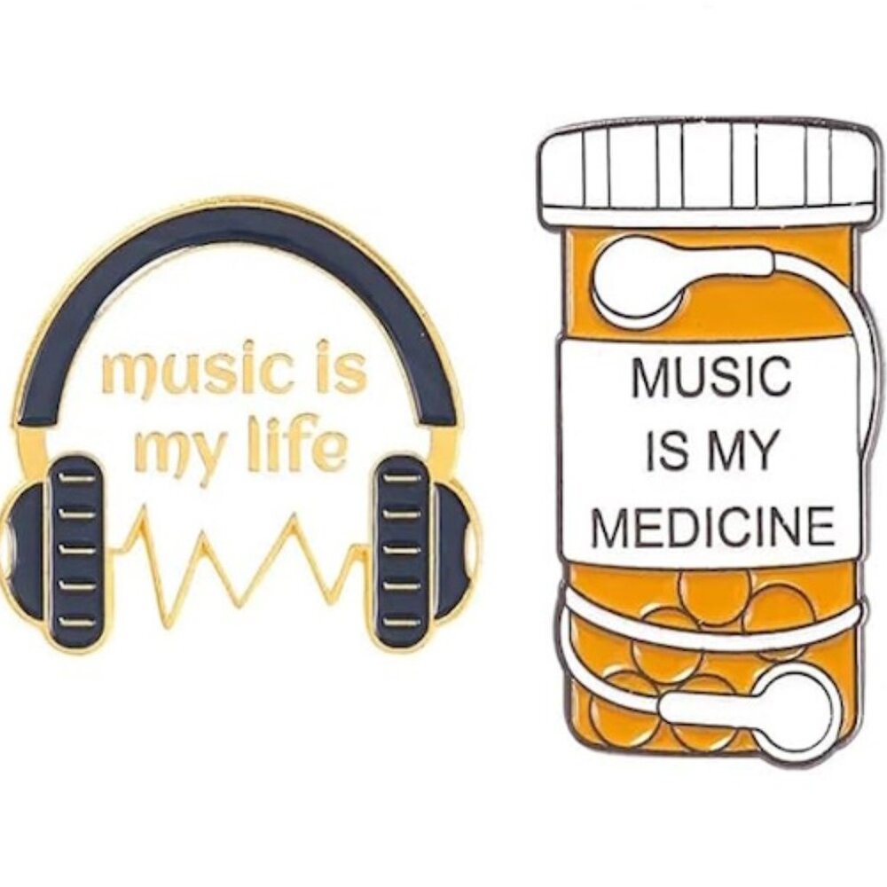 Inspirational Enamel Pins - "Music is my life" and "Music is my medicine"